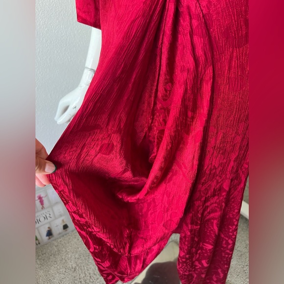 Zara Jacquard Midi Red‎ Asymmetrical Dress XS - Picture 12 of 14